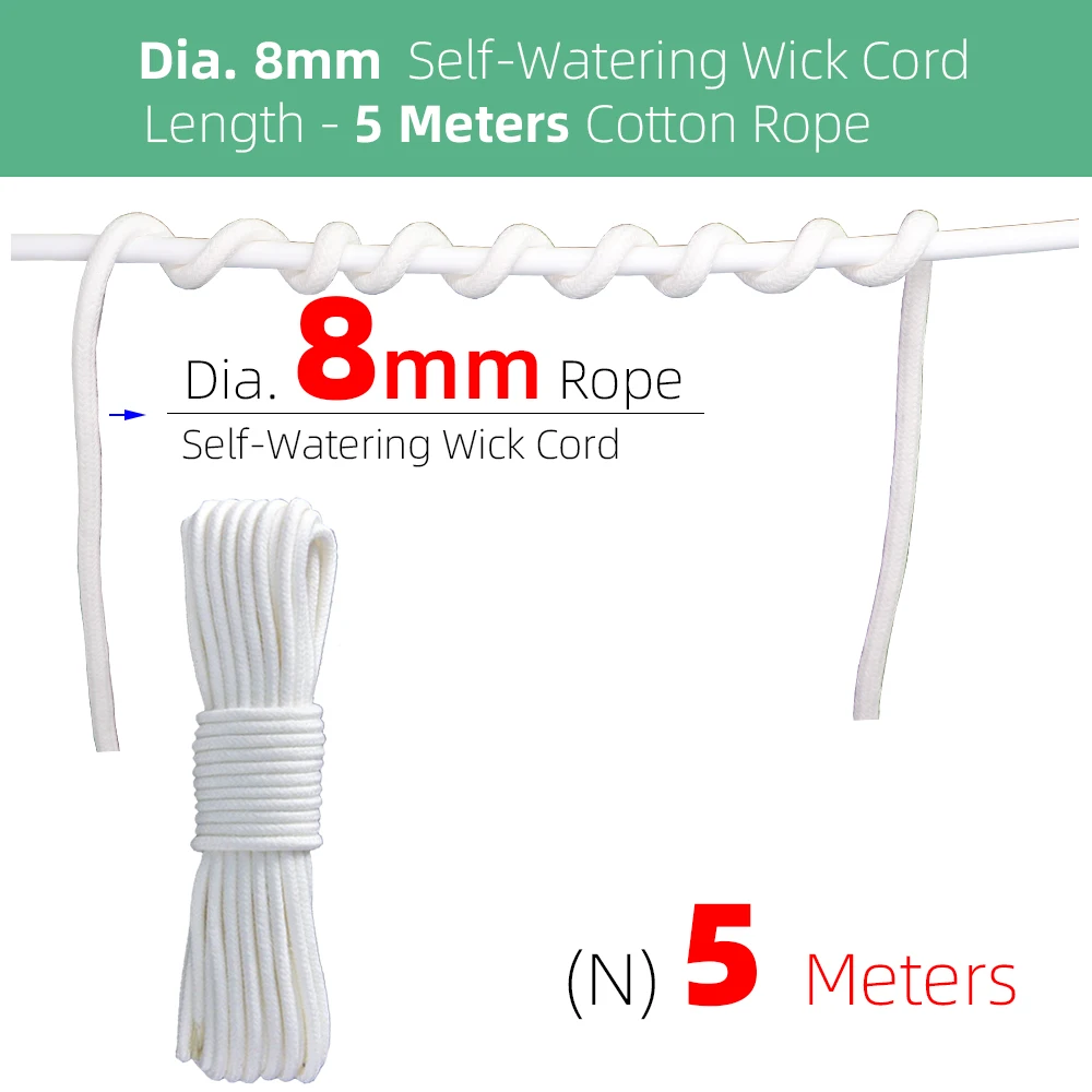 4/5/6/8MM Self-Watering Wick Cord Vacation Planter Pot DIY Automatic Watering Device System Potted Auto Drip Waterer Cotton Rope 