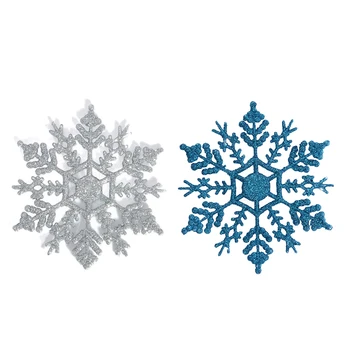 

24 Pcs Glitter Snowflake Christmas Ornaments Xmas Tree Hanging Decoration , 12 Pcs Blue & 12 Pcs Silver