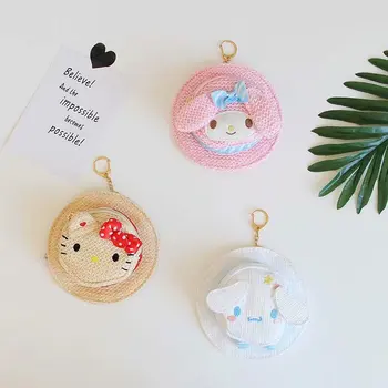 

Cartoon Hello Kitty My Melody Cinnamoroll Woven Straw Hat Wallet Coin Purse Bag Pendant Key Chain Bag Ornaments for Girls Gifts