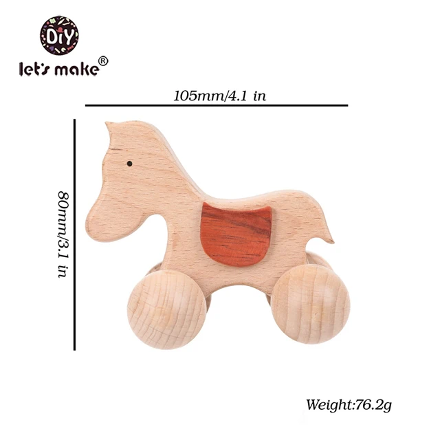 Let'S Make Wooden Baby Toys Dog Car Gym Wood Animal Rattles Horse Car Wooden Teether Kids Toys 5