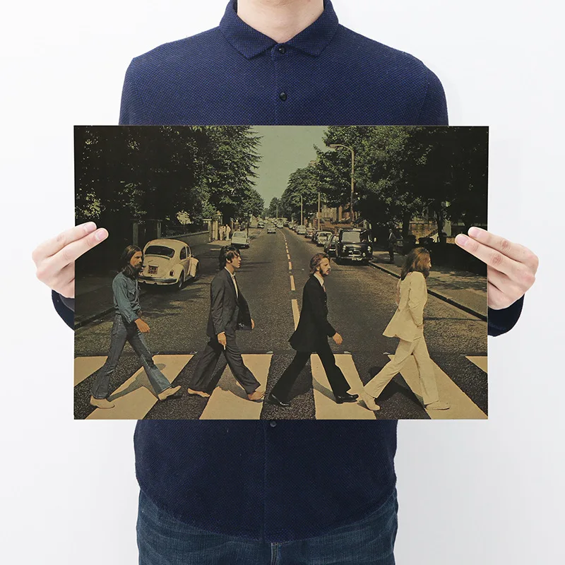 

Music Rock Band Crossing Road Retro Characters Kraft Paper Series Bar Cafe Decoration Painting