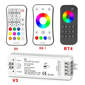 

DC12V 24V 2.4G RF wireless LED Touch Remote Control 3Channel led controller Dimmer V3 R8-1 R9 RT4 for RGB led strip