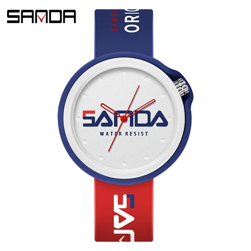 SANDA Creative Fun Quartz Watch For Men Black Dial Quartz Watches Comfortable Black Silicone Strap Wristwatch Business New Gifts
