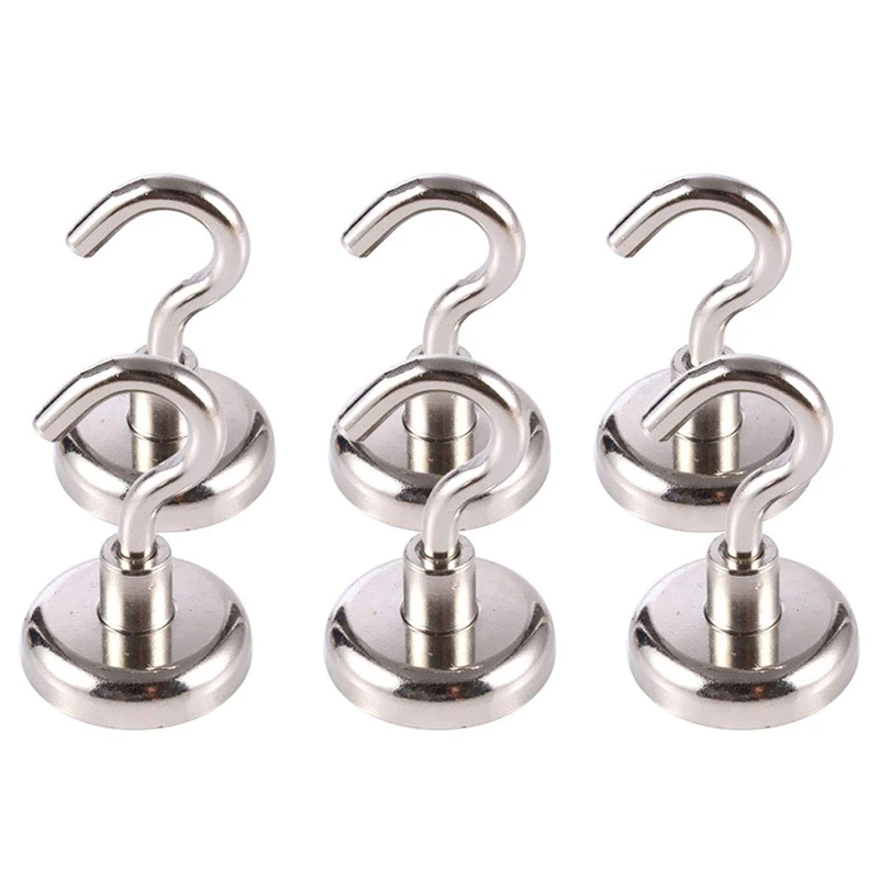 

Magnetic Hooks Strong - Diameter 32mm Heavy Duty N52 Neodymium Hanging Magnatic Hook For Fridge 6 Packs, 80lb Superstrong Magnet