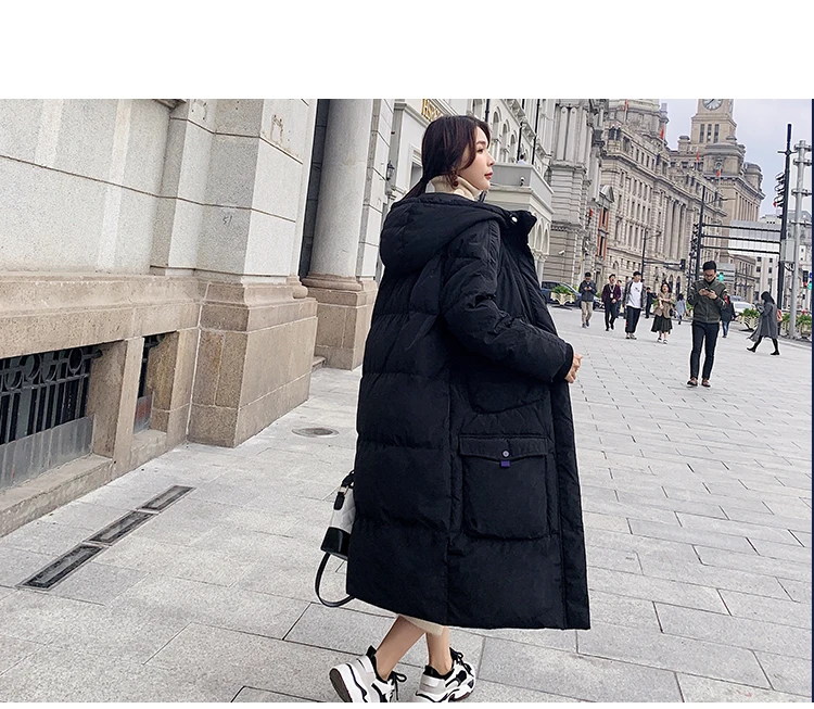 Новая зимняя куртка средней длины Dongdaemun, Корейская свободная хлопковая куртка выше колена для студентов пуховик - Цвет: Black
