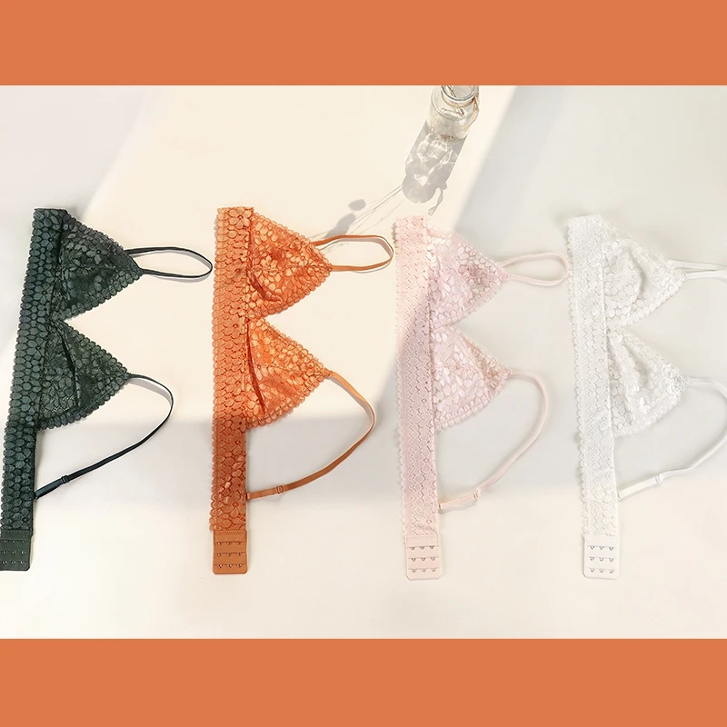 

French style Ladies Multicolor Lace sexy wire free no padding softy silky feel Triangle mesh lining bra sets sexy lingerie set