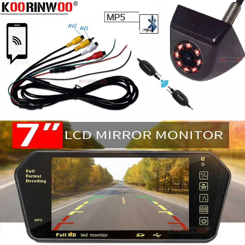 

Koorinwoo 2.4G Wireless Adopter Media Player Bluetooth Mp5 Car monitor TFT LCD USB/SD slot AHD Car Rear view camera Parking Kit