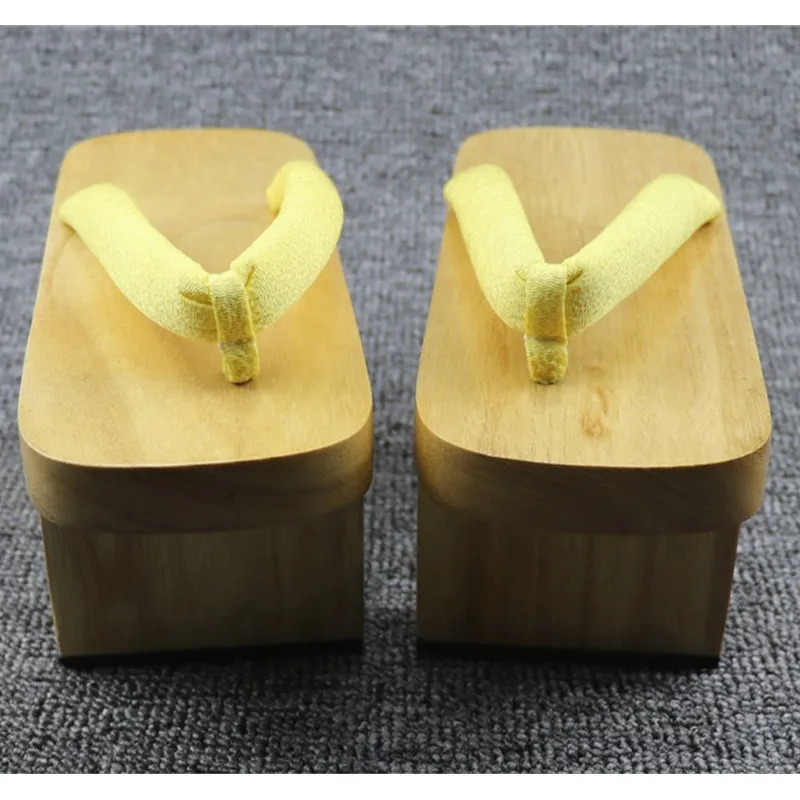 Japanese Geta Wooden Clogs Mononoke Cosplay Clogs White Wood High Two Teeth Yellow Belt 10cm Heel High Flip Flops cosplay shoes