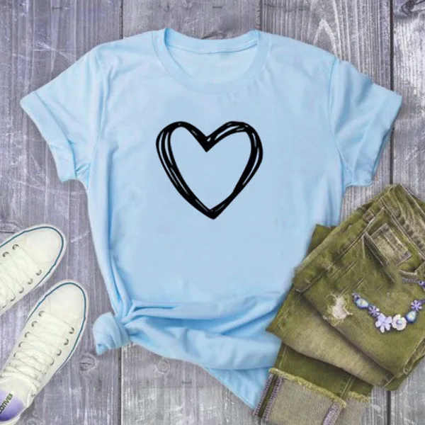 Heart Print T Shirt Women Short Sleeve O Neck Loose Tshirt 2020 Summer Women Tee Shirt Tops Camisetas Mujer