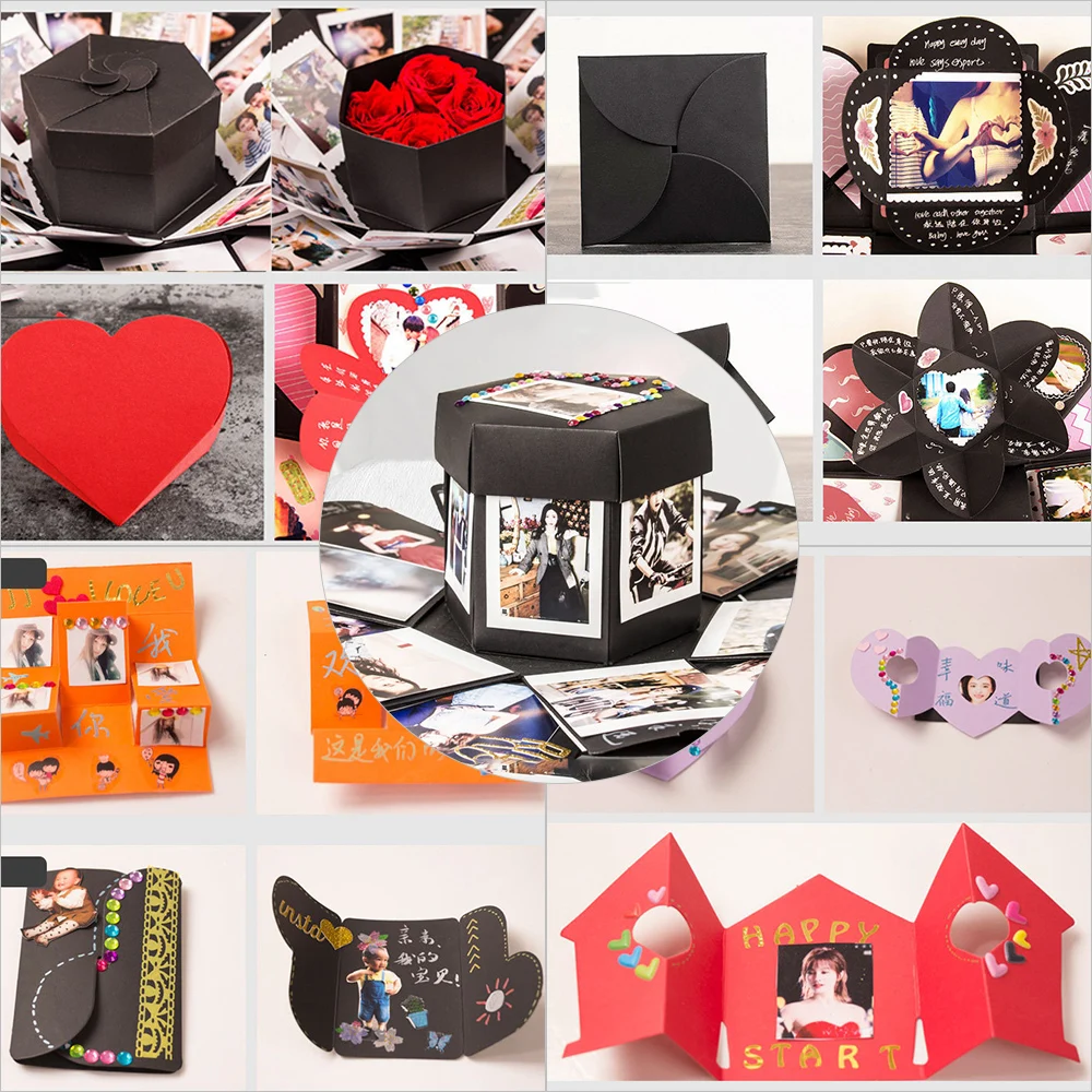 Шестигранная Взрывная коробка DIY Подарочная коробка сюрприз любовь скрапбук фотоальбом на День святого Валентина Свадьба юбилей подарок на день рождения