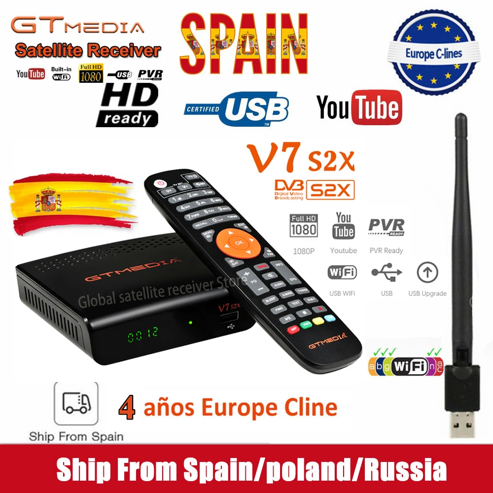 NEW GTMEDIA V7 S2X Receptor GTMEDIA V7S HD satellite receiver 1080P +USB antenna DVB-S2 TV Box upgrade freesat v7 hd