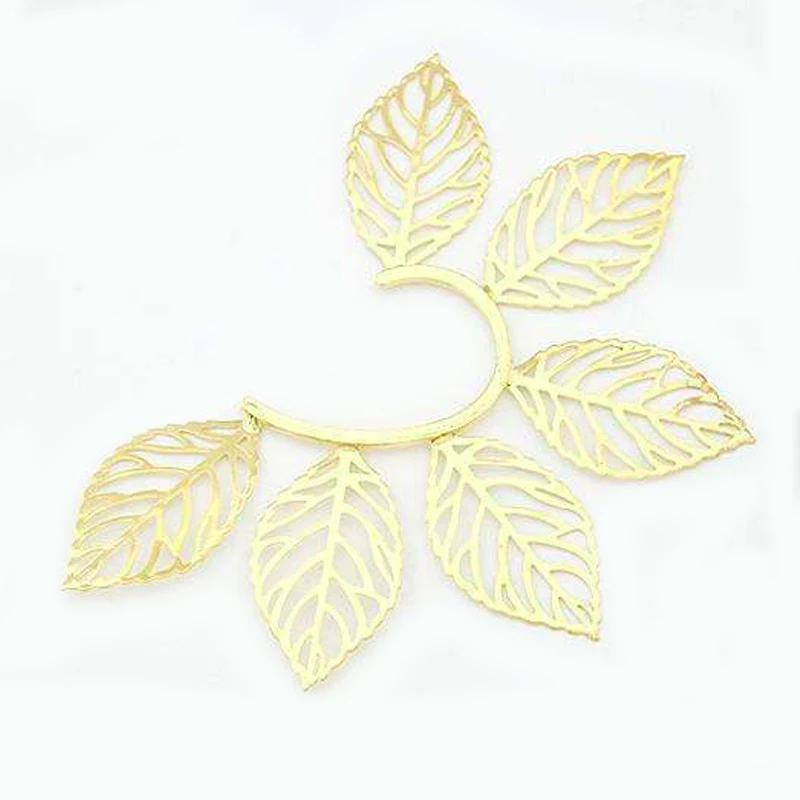 Hyperbole Ear clip without ear hole Earrings for Women Accessories Fashion 1pcs Golden Silver color Hollow Leaf Ear-hook Earring 5