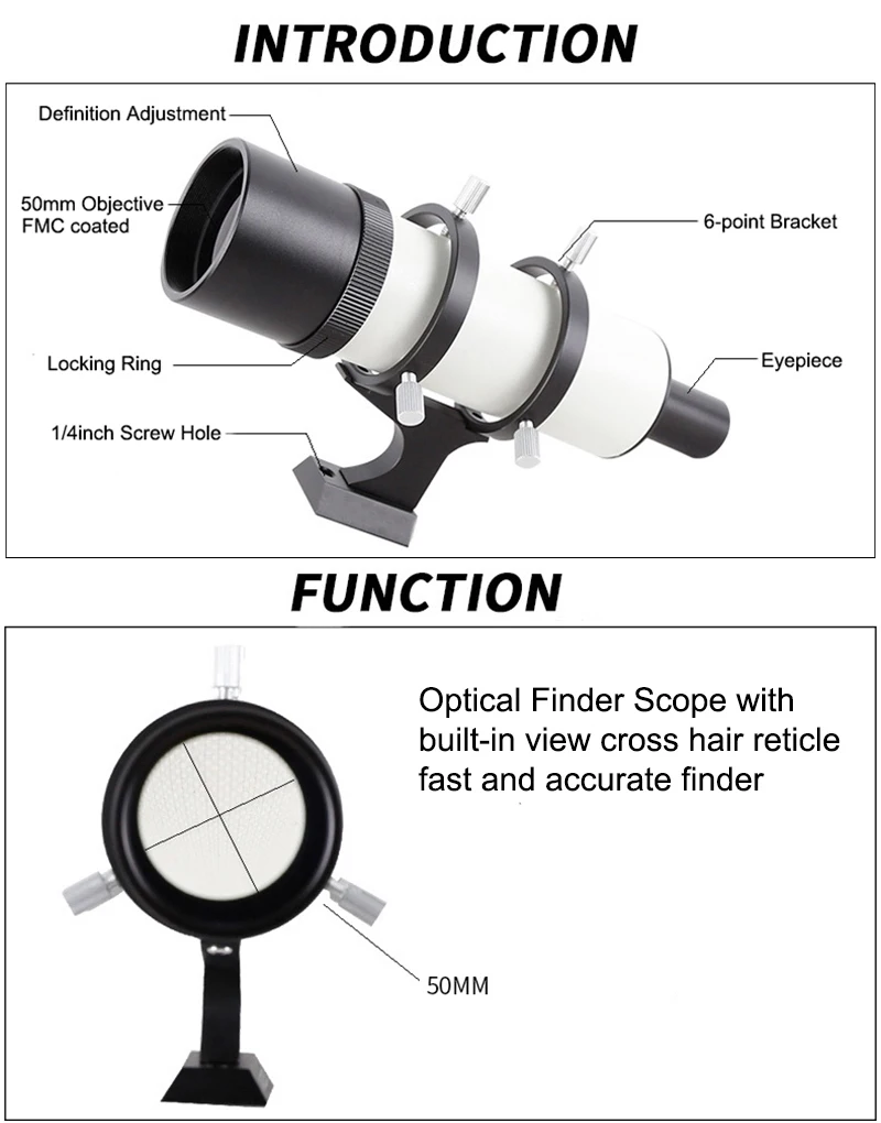 50 мм Finder Scope с крестом волос сетка сплав HD Finderscope в различном увеличением астрономический телескоп аксессуары