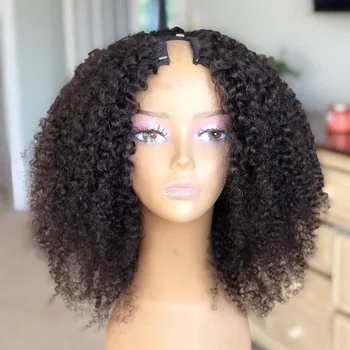 

U Part Wig Human Hair Wigs Afro Kinky Curly Wig Brazilian Remy 250 Density Glueless Human Hair Wig For Black Women