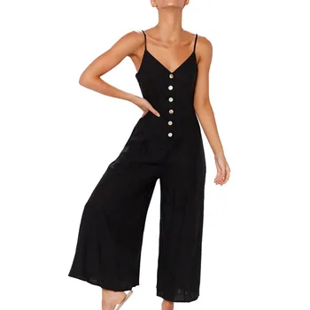 

Women's Sexy Jumpsuit New Solid Color V-neck Open Back Zip Strap Wide Leg Pants Fashion Casual Loose Daily Four Seasons Mono