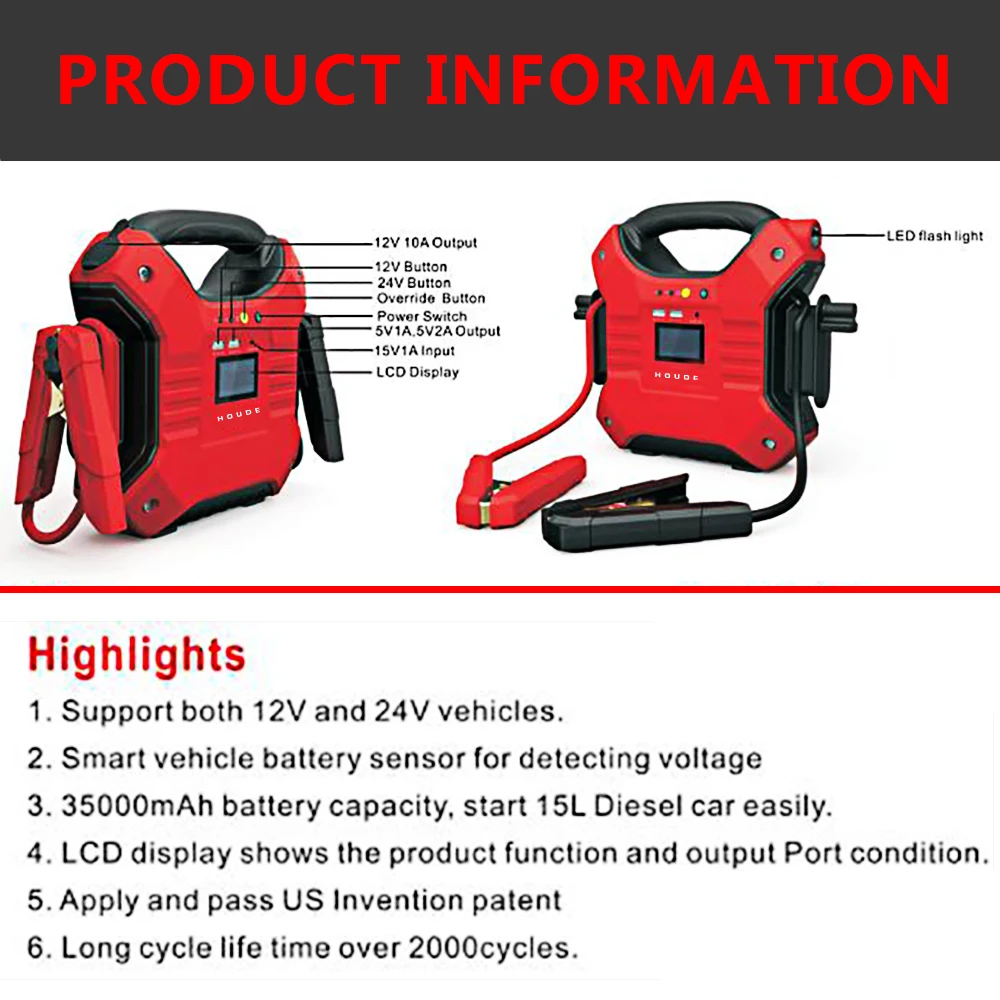 Car Jump Starter 35000mAh 12V/24V Auto Starting Device Portable Emergency Power Bank Car Turck Booster Accessories Auto portable jump starter