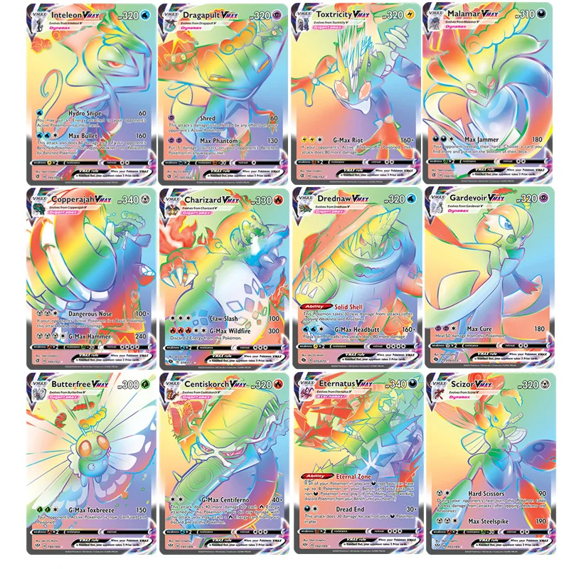 В наличии! 60-200 шт. Новые блестящие карты Pokemon GX EC MEGA TRAINER TAG TEAM VMAX коллекция торговых