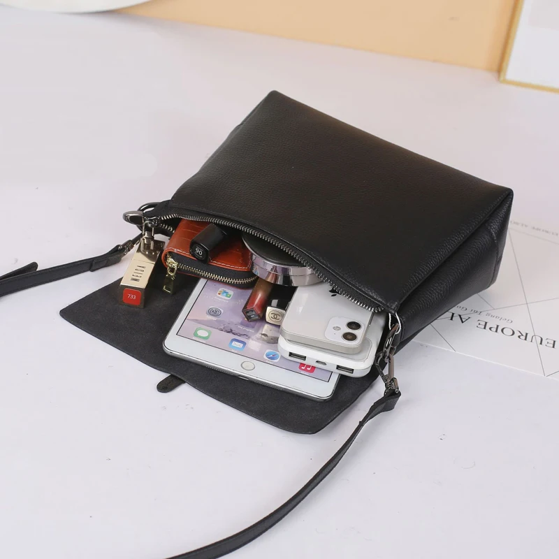 3 Compartments, Girl Flap Bag,100% Natural Cowhide,Women GENUINE LEATHER Shoulder bag,Fashion Female Crossbody bag T052