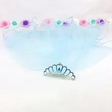 Повязка на голову из сетчатой вуали с цветком для девочек, для первого причастия, с цветными градиентами, стразы, тиара, корона, оборки, вуаль, Свадебная вечеринка, головной убор