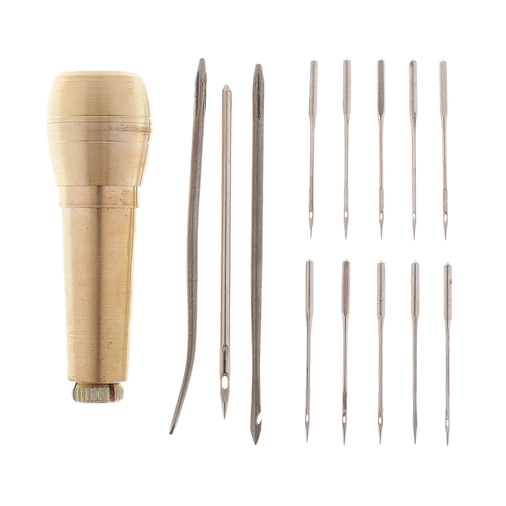 14pcs/Set DIY Leather Shoe Repair Sewing Tool Needles Copper Handle Sewing Awl Hand Stitcher for Beginners or Professional leather sewing kit leather tools leather craft tool kit leather craft tools leather craft tool