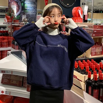 

Women's Autumn Winter New Patchwork Sweatshirt Long Sleeve Turtleneck Pullover Loose Harajuku Style Fake Two Piece Coats