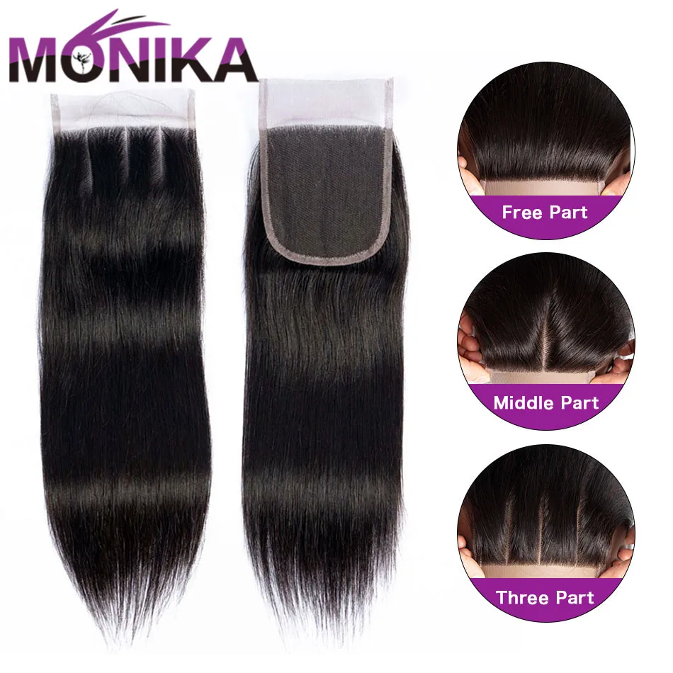 Monika 4x4 закрытие бразильские прямые человеческие волосы закрытие бесплатно/средний/3 части Топ Кружева Закрытие 22 дюймов не реми волосы