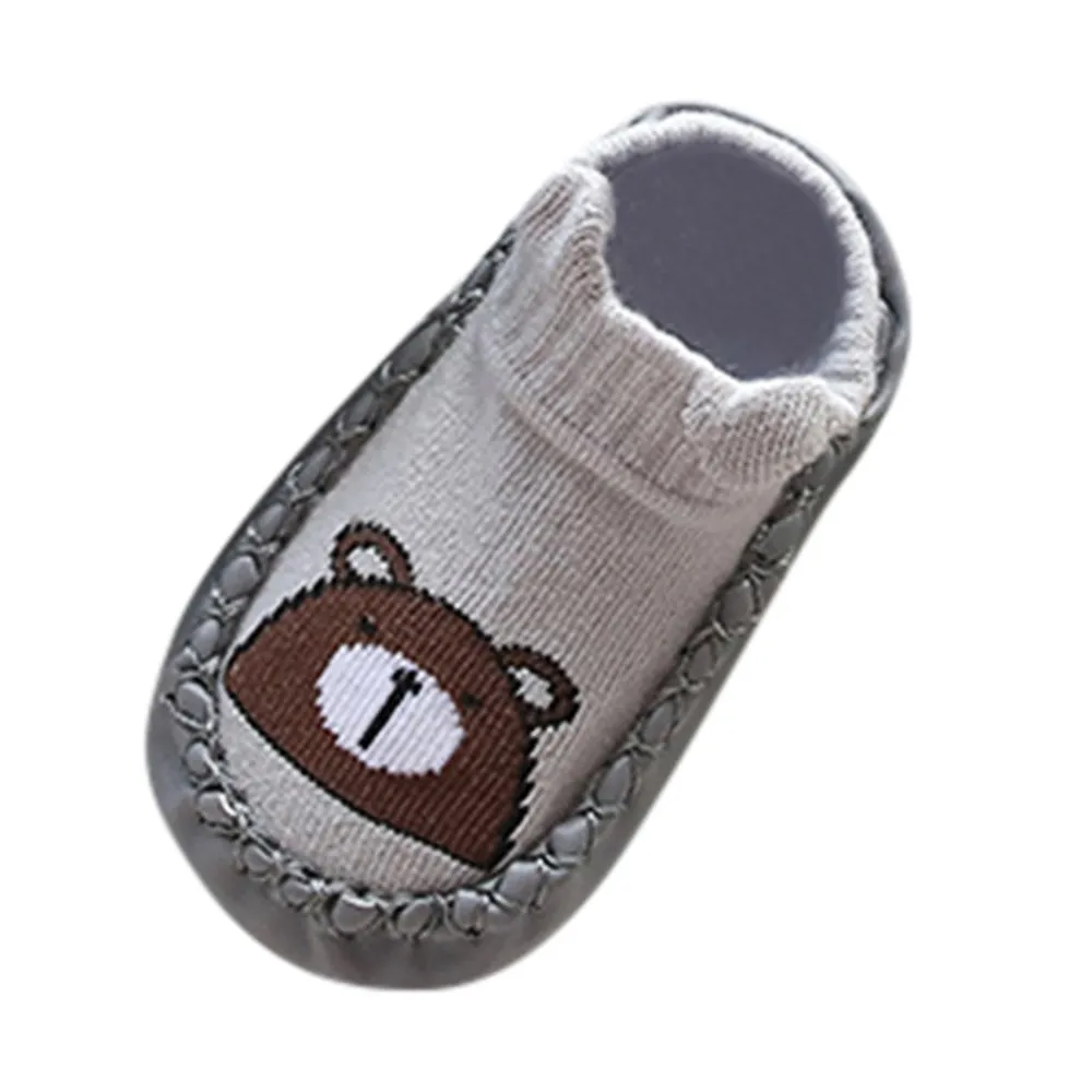 Gray Newborn Baby Socks Cartoon Animal Baby Girls Boys Anti-Slip Socks Slipper Shoes Toddler Kids Winter Keep Warm Boots 6-24M - Color: Gray