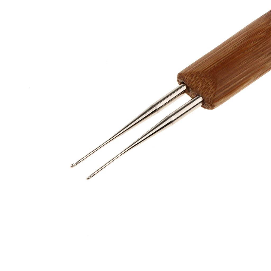 7pcs/Set Crochet Hooks 0.5mm with Wooden Handle Crochet Needles for Hair Dread lock Needle Tool for Hair Braid Craft
