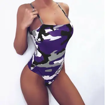 

2019 Summer New Sexy Women One Piece Swimsuit Camouflage Printed Monokini Bandage Bathing Suit Push Up Padded roupa feminina