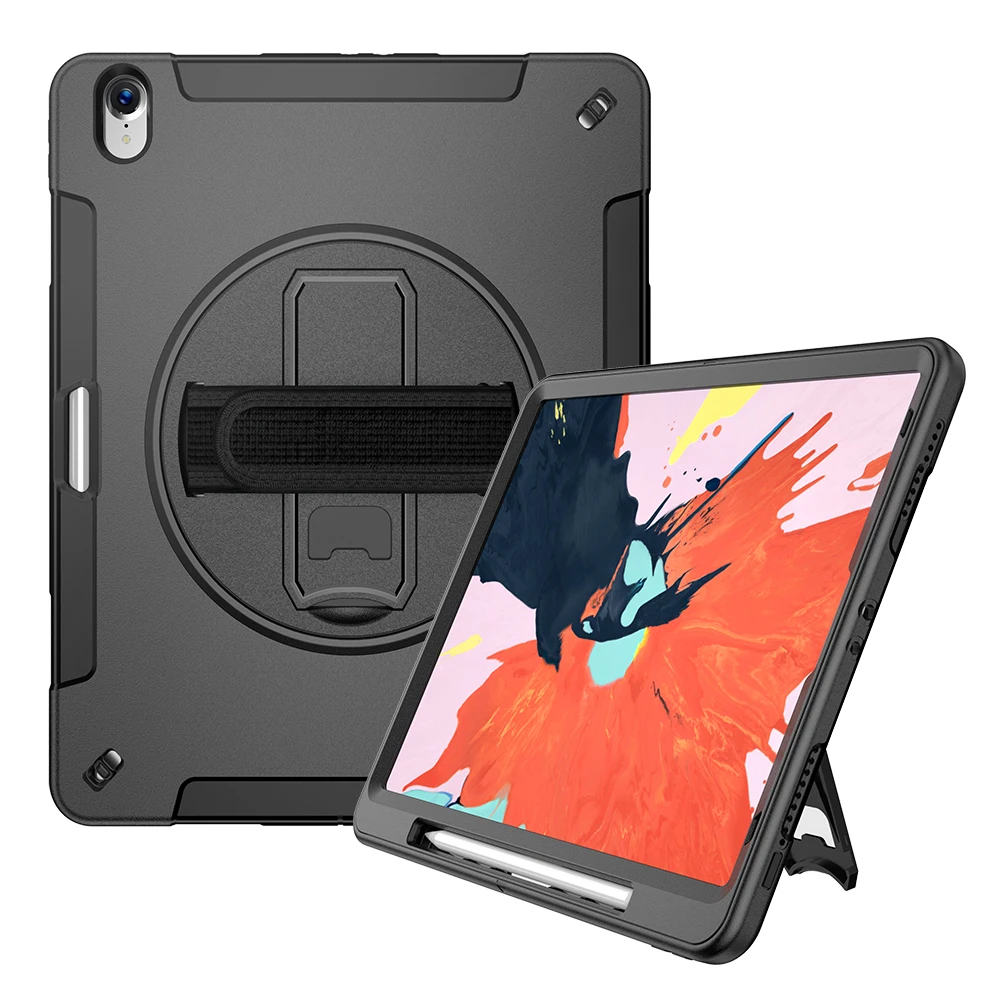 Black Чехол для планшета iPad Pro 12,9 дюйма 3-го поколения держатель карандаша 360 Вращающаяся подставка ремешок для рук Защита FTLBX - Цвет: Black