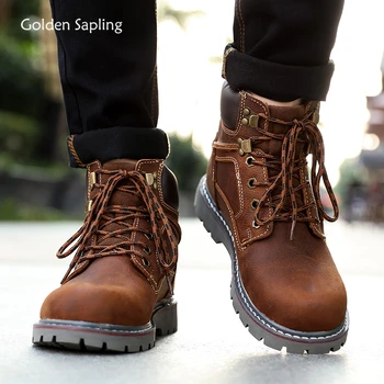 

Golden Sapling Outdoor Trekking Boots Men Retro Style Genuine Leather Waterproof Tactical Shoes Breathable Men's Hunting Boots