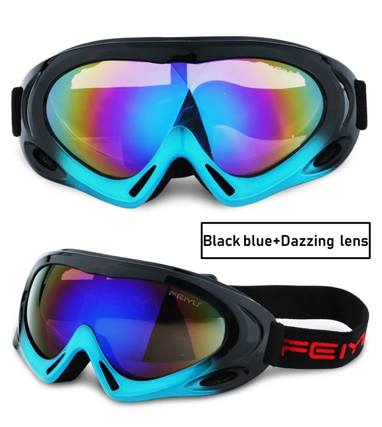 Одиночные линзы для взрослых детей лыжные очки ветрозащитные зимние снежные спортивные очки UV400 снегоходные снежные очки - Цвет: Black with blue 1