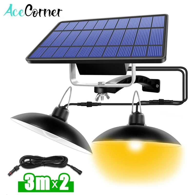 Acecorner Single Double Head Solar Pendant Light Outdoor Indoor Lamp Line Warm White White Lighting for Camping Home Garden Yard