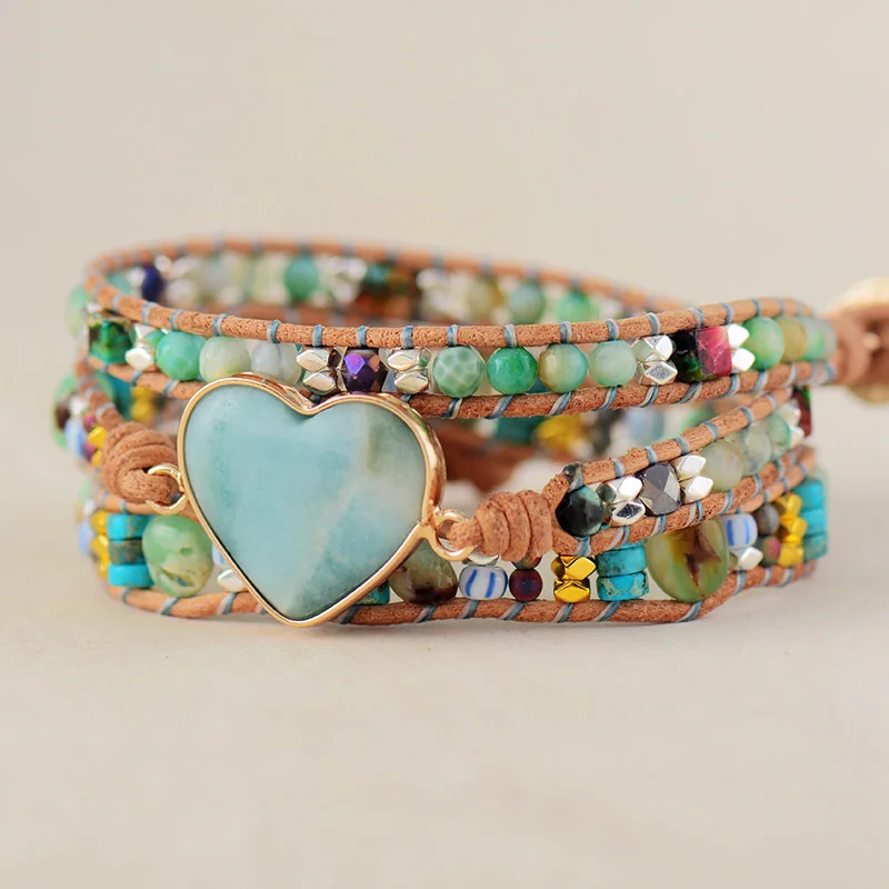 New Spiritual Heart Shape Amazonite Leather Wrap Bracelets W/ Mixe Stone Beads Bracelet Boho Classic Jewelry Bijoux Dropship - Image 5