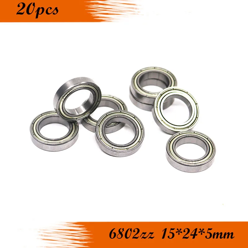 

6802ZZ Bearing 20PCS 15x24x5 mm Metric Thin Section 6802 ZZ Ball Bearings 61802Z 6802Z