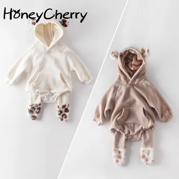 

Winter Baby Girl Bodysuits Baby Plush Ears Baby Newborn Clothes Hooded Bodysuit Climbing Clothes Plush Thickened