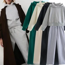 

Jenny&Dave Two Pieces sets Sweatshirt Women Plush And Drawstring Harem Winter Hoodies Women Jogger Pants Casual Jogging Pants