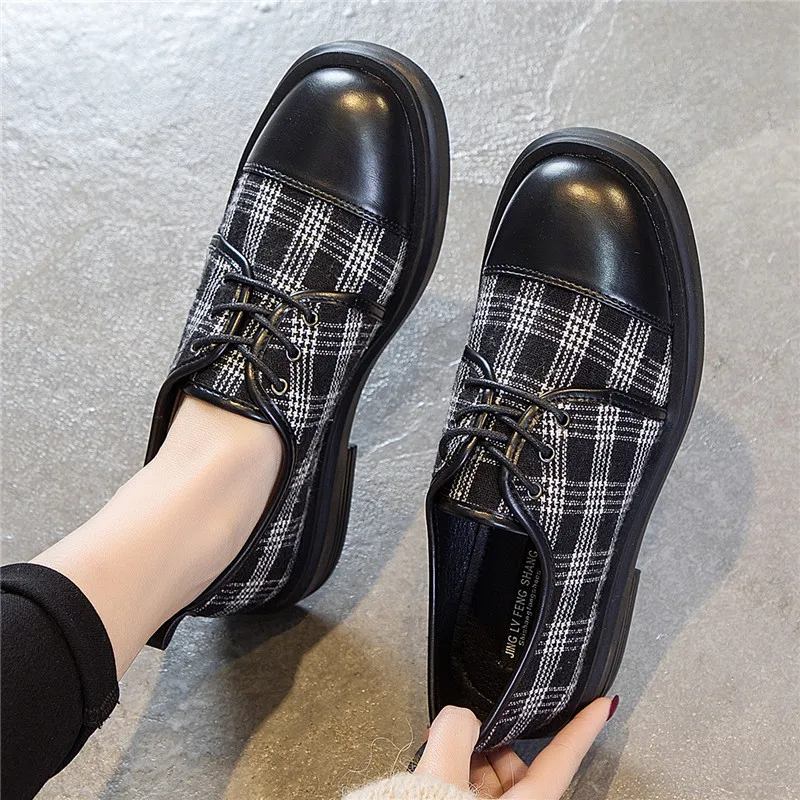 

2020 Spring New Style Shoes Women's Low Heel Retro British Style Small Leather Shoes Rip Stop STUDENT'S Shoes Bullock WOMEN'S Sh