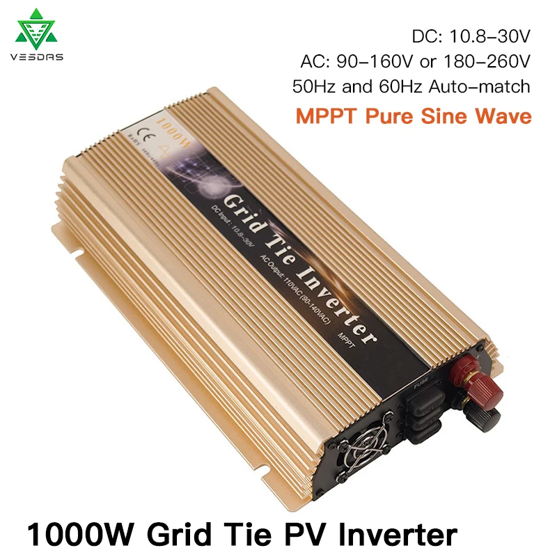 

1000W MPPT Micro solar On Grid Tie Inverter inversor converter 10.8-30V DC to AC 80-260V Pure Sine Wave Inverter for 1000-1200W
