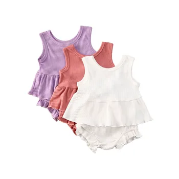 

Newborn Baby Girls Summer Clothes Set Solid Color Sleeveless Ribbed Knitted Vest Shorts Toddler Newborn Infant Clothing Outfits