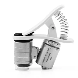 Loupe Portable universelle 60 fois, Clip de téléphone Portable en plastique ABS lentille optique Microscope Led UV lumière loupe 