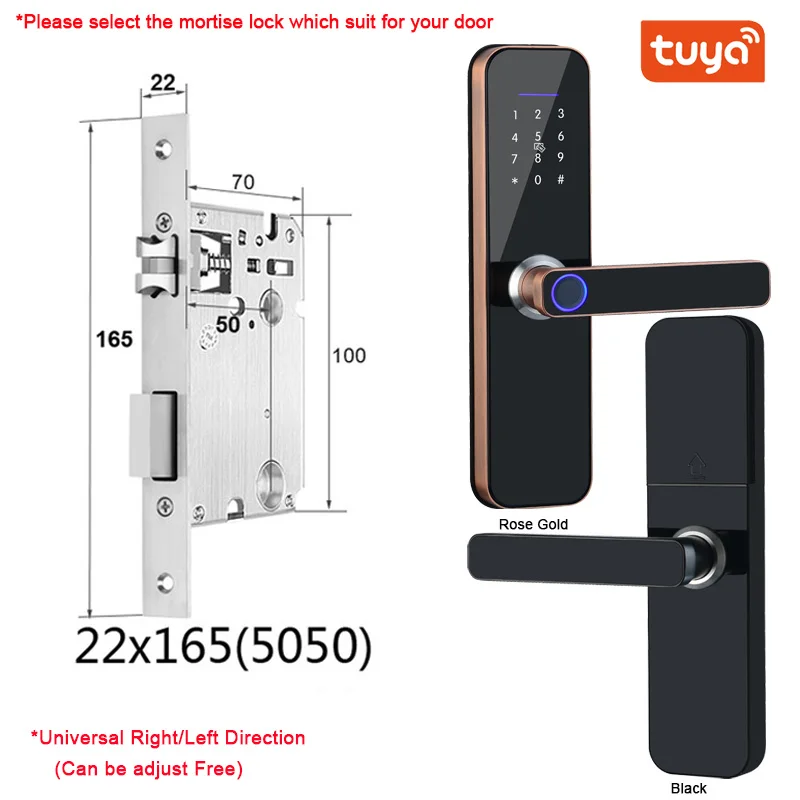 Tuya Wifi Electronic Smart Door Lock With Biometric Fingerprint / Smart Card / Password / Key Unlock/ USB Emergency Charge electric door lock Access Control Systems