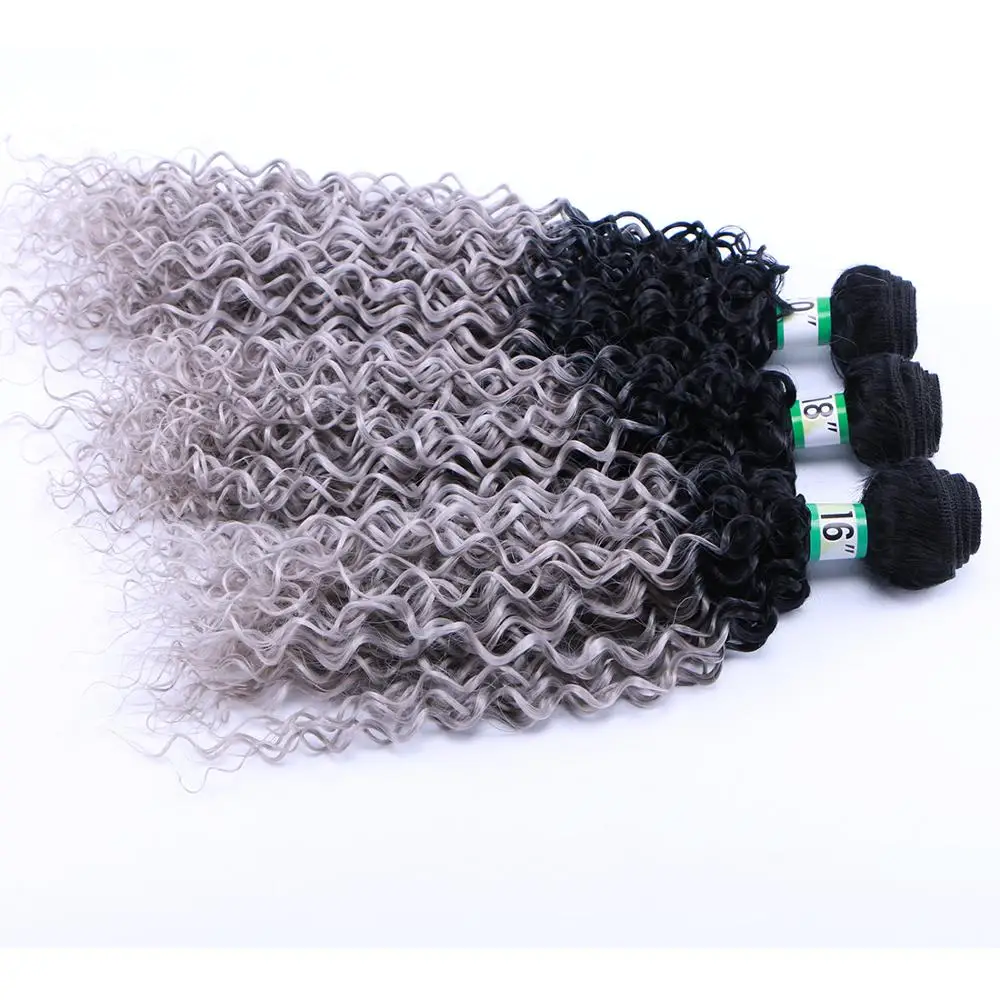 Ombre Kinky Curly Hair weave black to grey double weft 70 g/pcs synthetic hair bundles