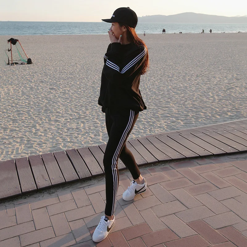 

2019 New Style WOMEN'S Dress Korean-style Autumn And Winter round Neck Fleece Lined Hoodie Leggings Two-Piece Set Fashion Leisur