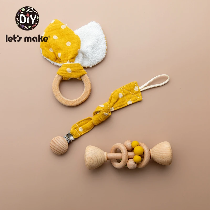 

Let's Make 3pc/set Beech Wood Baby Rattle Baby Pacifier Chain Holder Foer Nipples Crib Mobiles Stroller Accessories Baby Toys