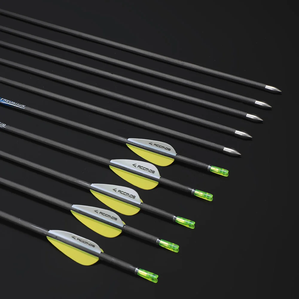 12pcs ID 4.2mm Pure Carbon Arrow Spine 300 350 400 500 600 700 800 900 1000 for Archery Recurve Bow or Compound Bow Shooting