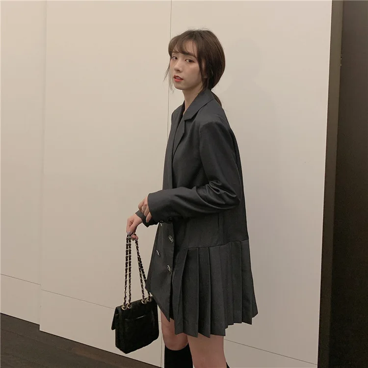 

5177 # Net Price Autumn And Winter WOMEN'S Dress ~ New Style Retro Double Breasted Pleated Suit Dress Coat