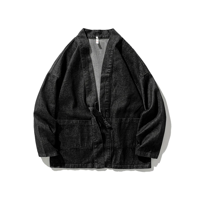 

5XL Cowboy Kimono 2020 Autumn New Men Japanese Open Stitch Kimono Streetwear Traditional Cardigan Solid Cotton Clothing