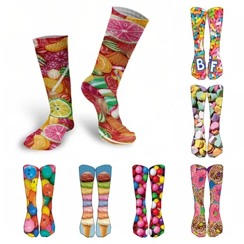

1 pairs fruits Patterned candy Chocolate socks 3D happy Printing Unisex funny soft Cotton long socks women Harajuku fashion D136
