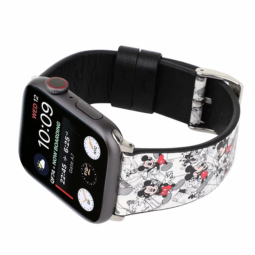 UEBN кожаный ремешок для наручных часов Apple Watch серии 1/2/3/4 ремень с Микки-Маусом Мышь «Минни Маус» с принтом в виде персонажей из мультфильма для наручных часов iWatch, 44 мм 40 мм, 38 мм, 42 мм, ремешок для часов